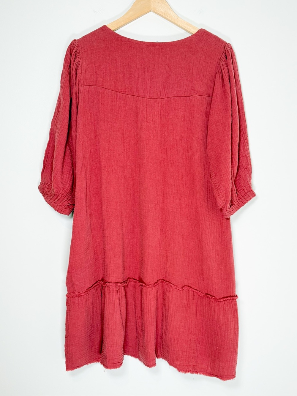 Women's Red Gauze Peasant Tunic Top - Picture 5 of 5